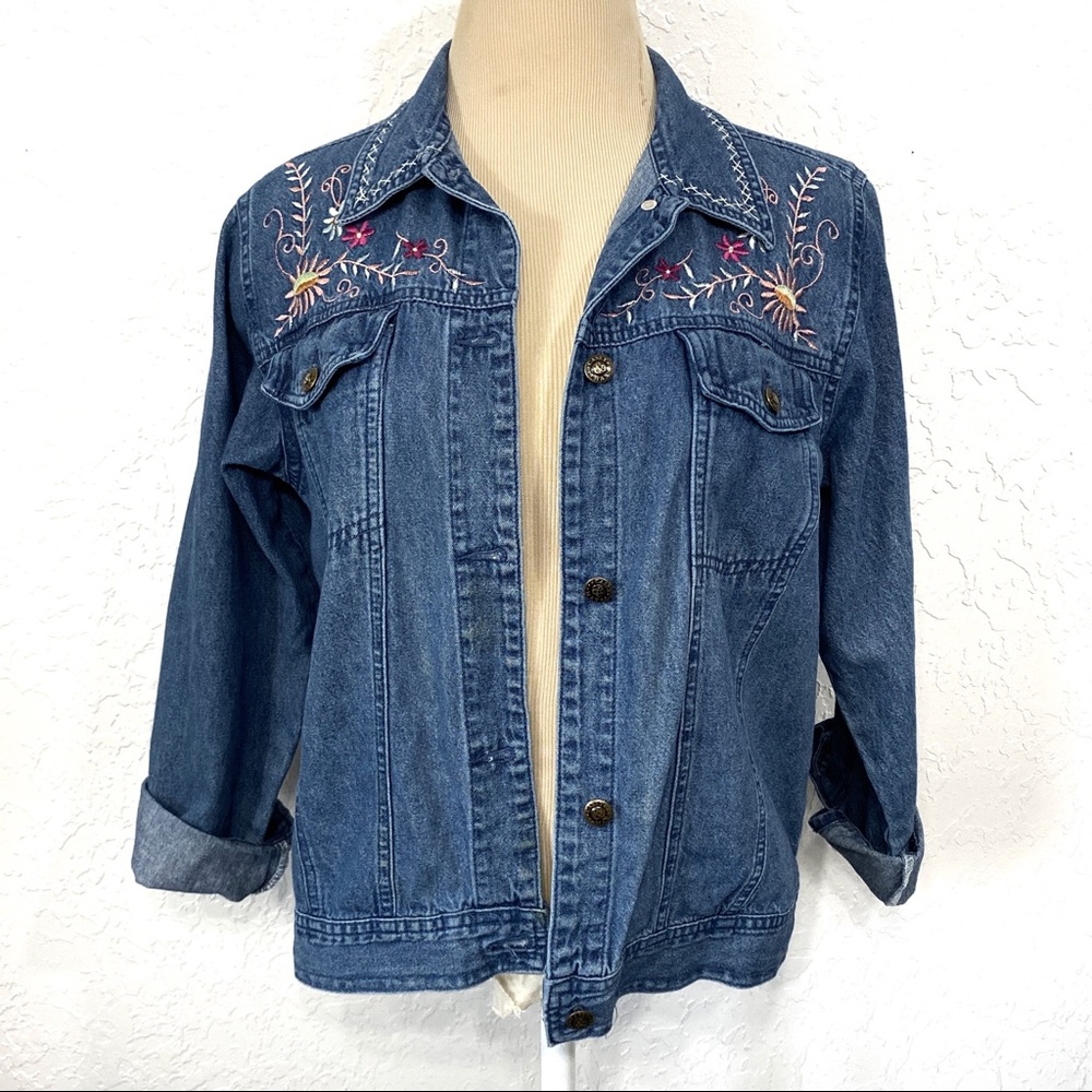 Casey & Max Floral Embroidered Denim Jacket Size S